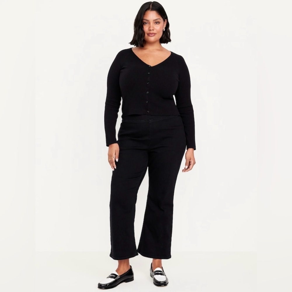 OLD NAVY High Waisted  Weekender Crop Pull On Wide Leg , 6 Petite Black Denim - Picture 5 of 13
